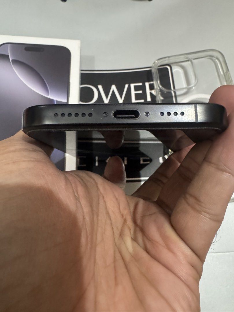 Iphone 16 Pro Max 256gb FU NTC 100% bh (Category: iPhone 16 Series) located in Mandaluyong City. Submitted by better_call_sole_ph (Listing ID 1429813627, Image 3). Description: Iphone 16 Pro Max 256gb Black titanium NTC APPROVED FACTORY UNLOCKED Complete with box cord case 100% batthealth( 104 cc only) no issue all working no repair history brandnew condition unli check upon meetup 53.5k only open for swap plus cash Mandaluyong.