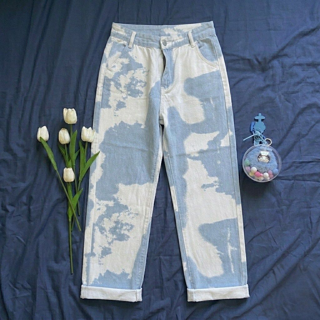 Men Tie Dye Straight Leg Jeans (Category: Jeans) located in Lopez. Submitted by rm_findscollection (Listing ID 1429672793, Image 2). Description: 📋 ITEM DETAILS: • Size: Small on tag • Fabric: High-quality Denim • Condition: Like new! Used but definitely NOT abused. Twice lang yata nagamit sa school before. 💯 • Orig Price: Posted na rin picture price kung magkano ko nabili sa mismong app •All pictures are actual photo ⚠️ Note: Meron lang mga mi