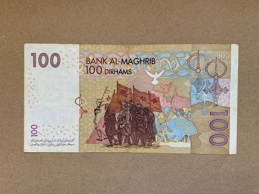 Morocco 100 Dirhams Banknote (Category: Currency) located in Indang. Submitted by vykolektor (Listing ID 1429721074, Image 2). Description: Morocco - 100 dirhams Condition as is in the photos.