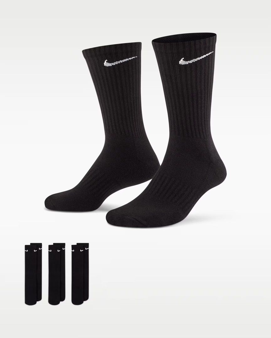 Nike Crew Black Socks (3 pairs) (Category: Socks) located in Caloocan City. Submitted by driecloset (Listing ID 1429818910, Image 3). Description: - size M 24-27cm - 1 pack available.