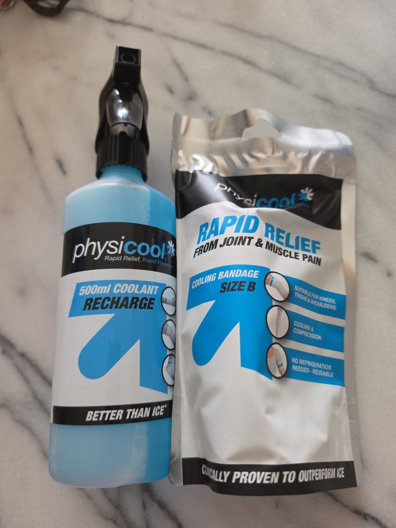 PhysiCool bundle (Category: Medical Supplies & Tools) located in Singapore. Submitted by curio3 (Listing ID 1429683953, Image 2). Description: 1 Brand new sealed physiocool bandage and recharge spray set 1 Used set. bandage size B expiry 2029 fresh and far expiry. buy with confidence take all for $50.