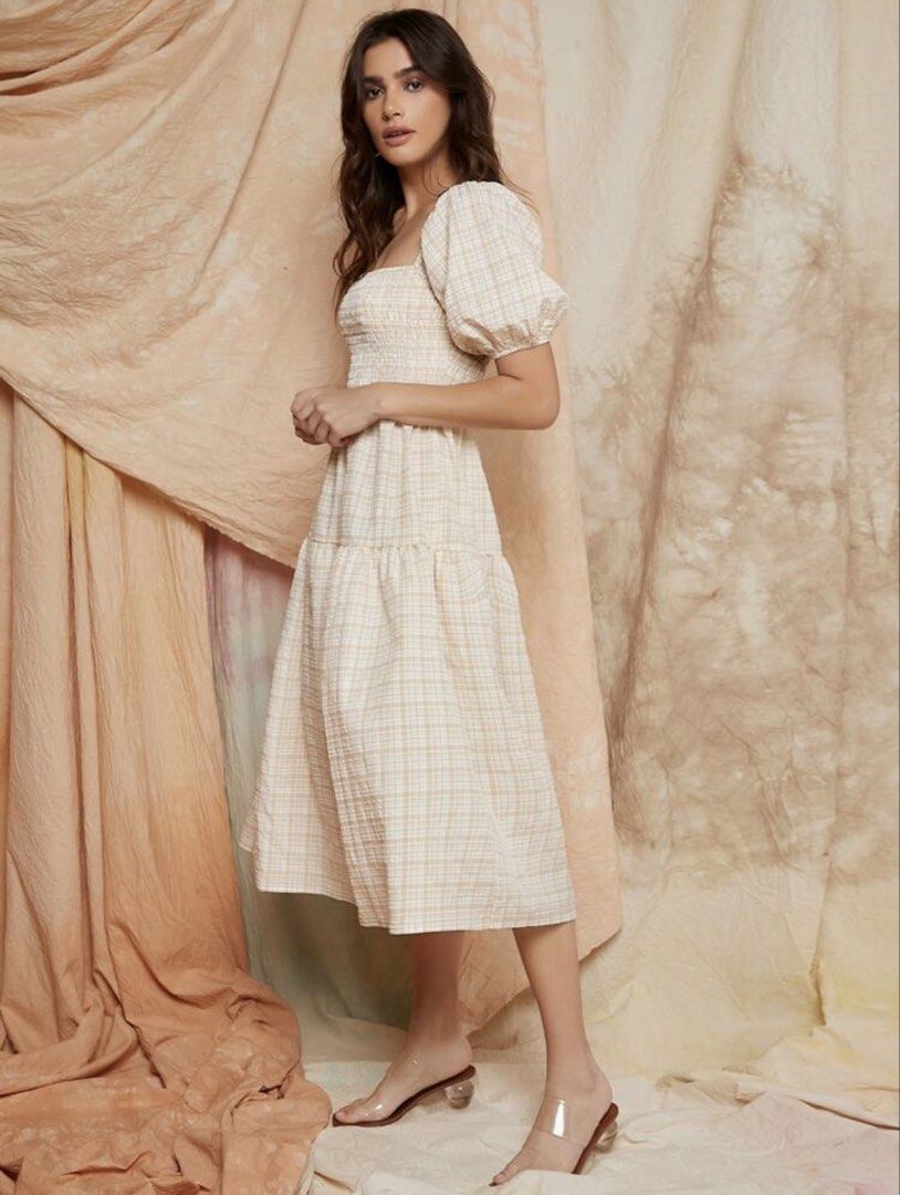 Plaid Puff Sleeve Midi Dress (Category: Dresses) located in Pasig City. Submitted by chichikading (Listing ID 1429820318, Image 2). Description: Last price posted. Used once only. XS but can fit up to Medium..