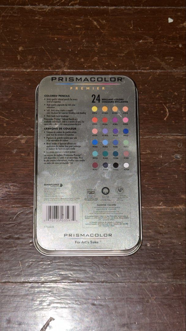 Prismacolor Premier Colored Pencils - 24 Colors (Category: Craft Supplies & Tools) located in Quezon City. Submitted by caloyyy_ (Listing ID 1429770352, Image 3). Description: Never been used but the tin can has dents. .