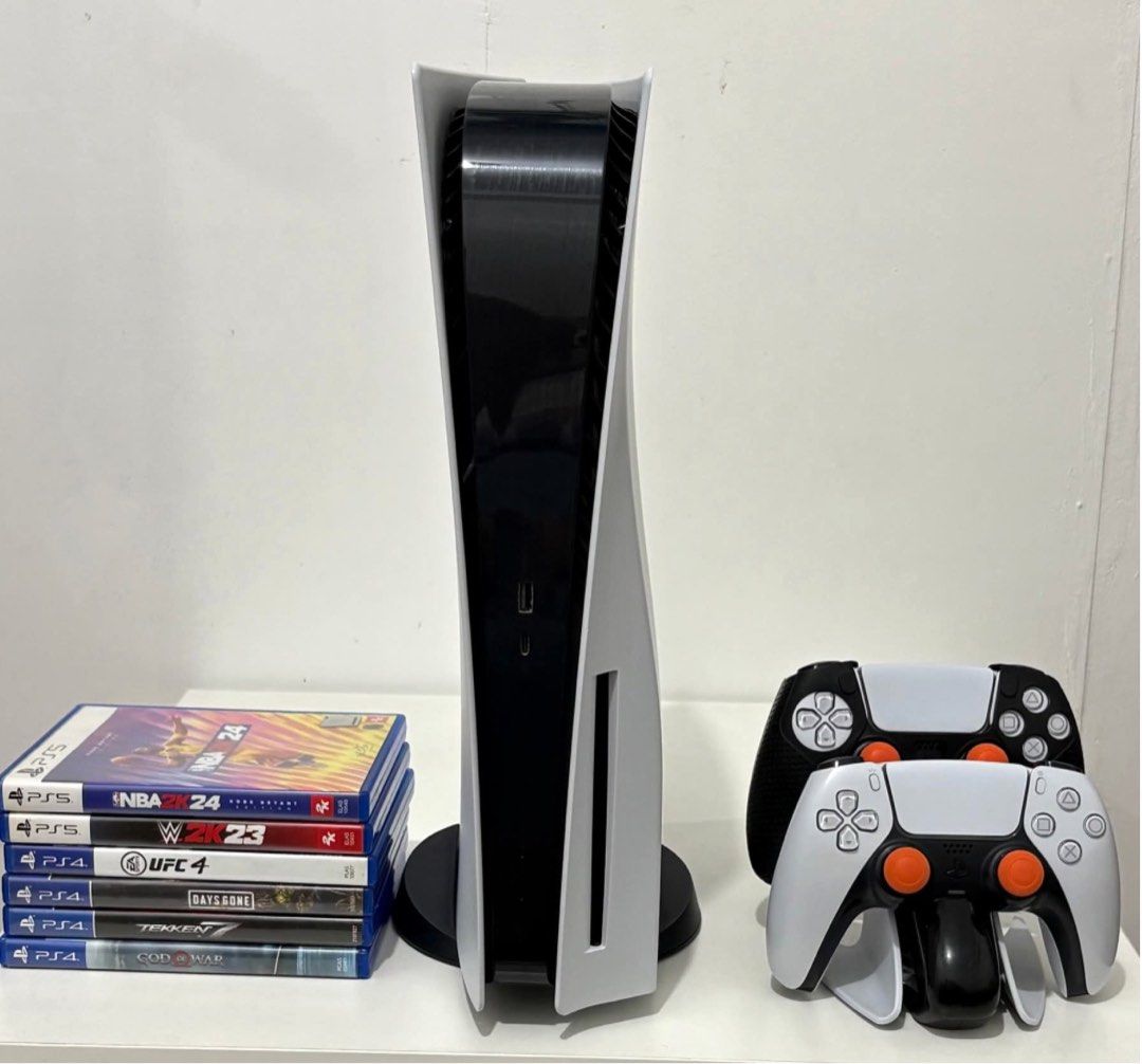 PS5 Phat Disc Edition (Category: PlayStation) located in Manila. Submitted by takemystuffbuymystuff (Listing ID 1429752843, Image 1). Description: Inclusions - Original Box and Cords - 2 Dual Shocks - All games in picture.