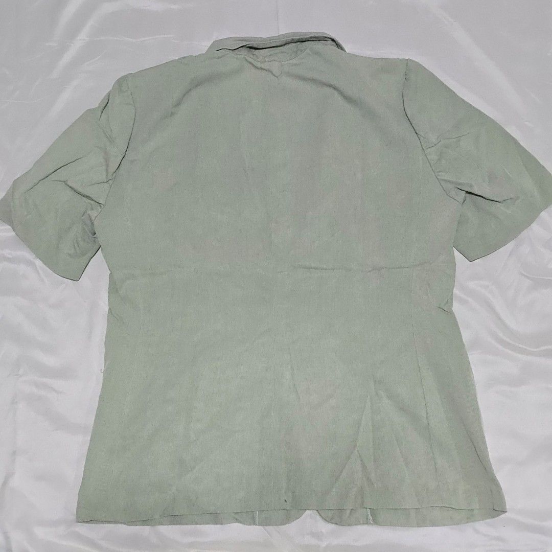 Sage Green Office Formal Collared Blazer Blouse with Pockets (Category: Coats, Jackets and Outerwear) located in Quezon City. Submitted by schangs (Listing ID 1429836463, Image 2). Description: size M length 24in perfect condition, no issue!!.