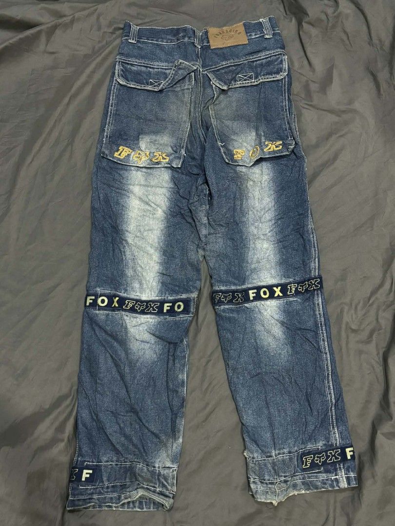 vintage Y2k Fox Racing pants (Category: Jeans) located in Manila. Submitted by ownthrift.mnl (Listing ID 1429775616, Image 2). Description: vintage y2k fox racing denim pants waist 28 length 42 good condi issue minimal distressed sa baba / one pinhole 1500+sf.