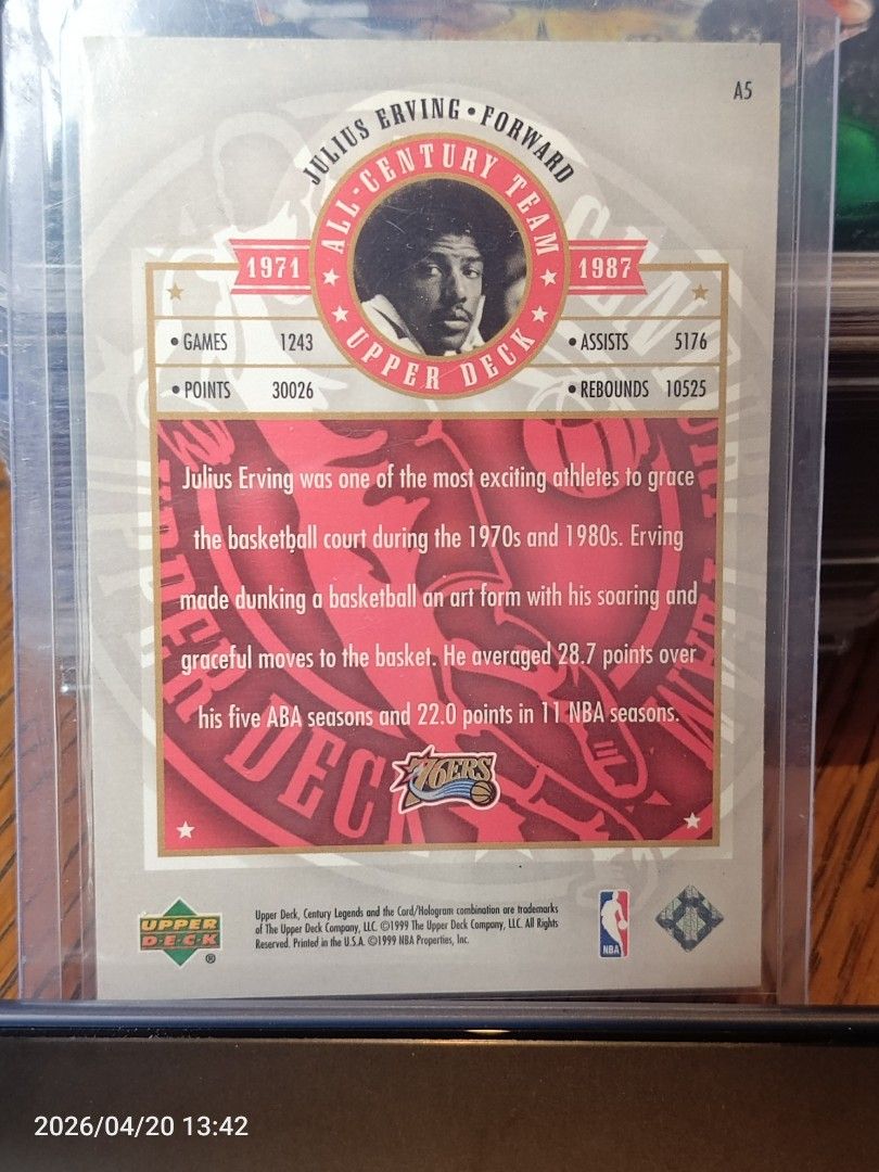 1998-99 Upper Deck Century Legends #A5 - Julius Erving (Category: Raw Singles) located in Taguig. Submitted by takahirocg (Listing ID 1433268102, Image 2). Description: DM for details✨.