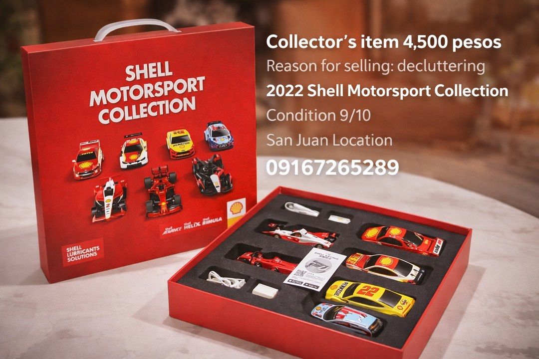 2022 Shell Motosport collection (Category: Vehicle & Diecast Models) located in Mandaluyong City. Submitted by lluisl (Listing ID 1433223900, Image 1). Description: 2022 Shell Motorsport Collection – FOR SALE Good as new Complete set 💰 ₱4,500 📍 San Juan 🧹 Decluttering 📲 09167265289 PM or text if interested 👍.