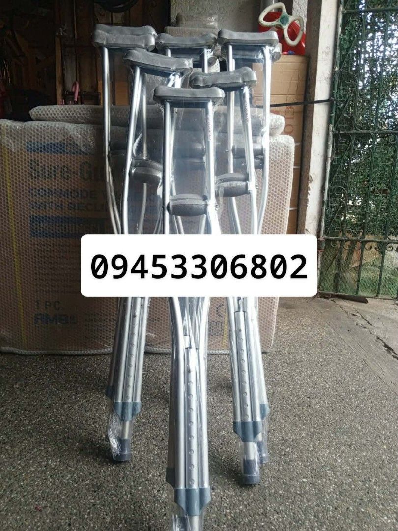 4'9" - 5'3" height Adjustable Crutches (Category: Medical Supplies & Tools) located in Quezon City. Submitted by brightphoenix.af3fd8 (Listing ID 1433253534, Image 1). Description: - Adjustable metal crutches - Features black padded armrests and hand grips - Height adjustable - Multiple units available - Contact [Phone Number] for inquiries.