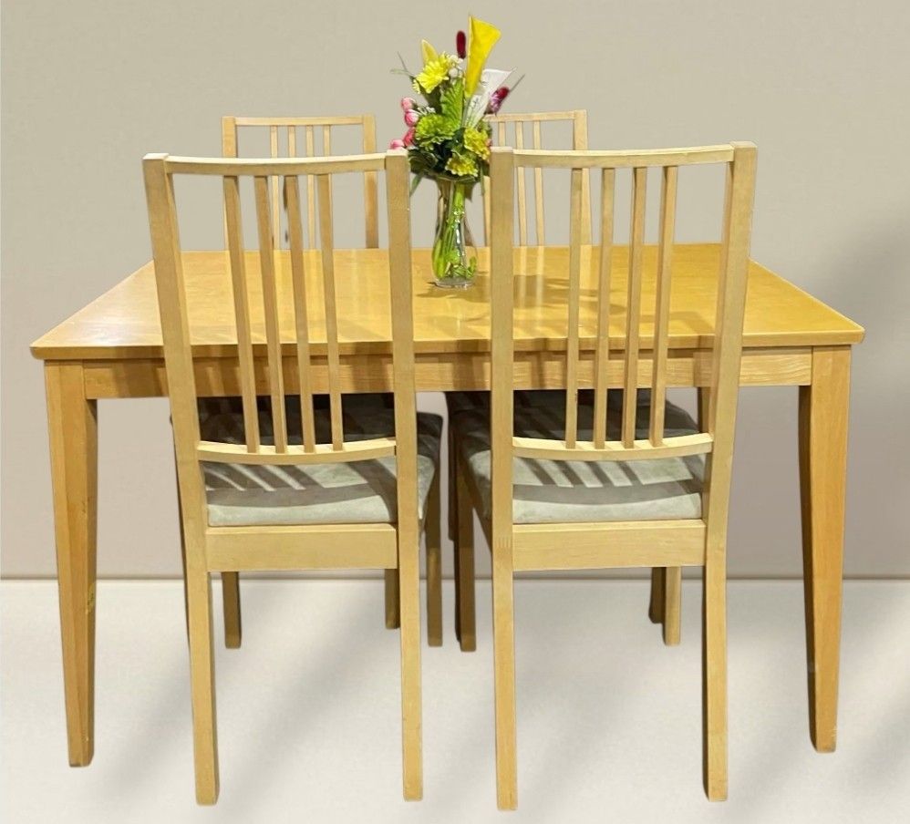 4 Seater Dining Table and Chairs Set (Category: Tables & Sets) located in Quezon City. Submitted by dannikkishoppe2 (Listing ID 1433391444, Image 1). Description: 4 Seater Dining Table and Chairs Set‼️₱14000‼️ ✔️ Sturdy and durable ✔️ Perfect for small to medium spaces ✔️ Ideal for everyday dining Please manage your expectations as there might be minimal flaws. Color may vary due to lighting, it may appear darker or lighter in person. Check photo