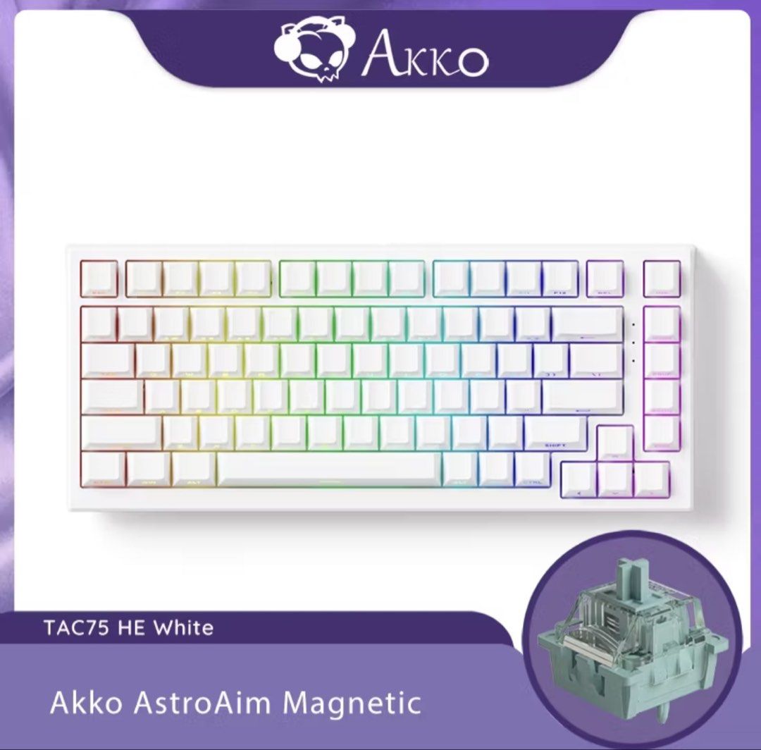 Akko TAC75 HE Wired Magnetic Switch Keyboard (Category: Computer Keyboard) located in Quezon City. Submitted by jd113 (Listing ID 1433260339, Image 1). Description: - Akko TAC75 HE keyboard - 75% layout - RGB lighting - Wired magnetic switches - Akko AstroAim Magnetic switches.