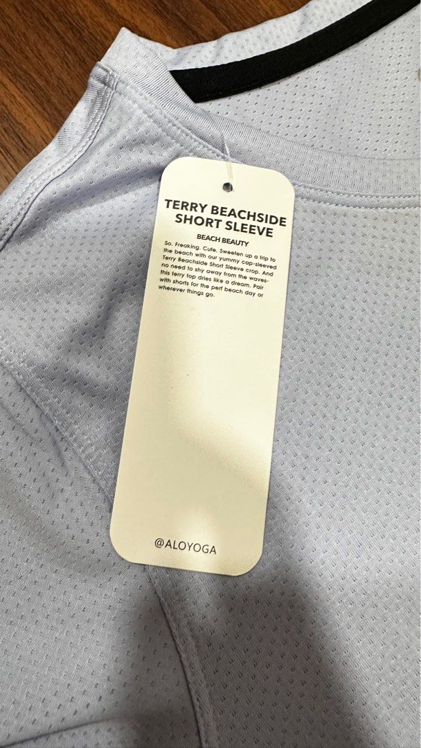Alo Yoga Terry Beachside Short Sleeve T-Shirt - Lavender - L (Category: Activewear) located in Singapore. Submitted by mightygem.ff9f97 (Listing ID 1433239576, Image 3). Description: - Brand new Alo Yoga Terry Beachside Short Sleeve T-shirt - Color: Lavender - Size: L - Made in Vietnam - Lightweight and breathable fabric - Ideal for workouts or casual wear - Comes with original tags.