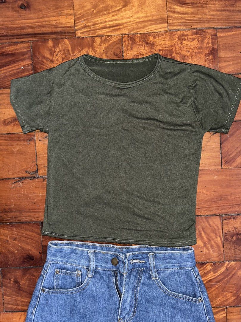 Army Green Top with round neckline (Category: Shirts) located in Manila. Submitted by declitterclutter (Listing ID 1433260102, Image 2). Description: - Olive green top with round neckline and short sleeves. - Denim skirt with button and zipper closure. - Classic design. - Ideal for casual outfits. - No COD - Buyer will shoulder the shipping fee - Decluttering - Some thrifted finds - No to overpricing!! - No to haggling!! - XS to S.
