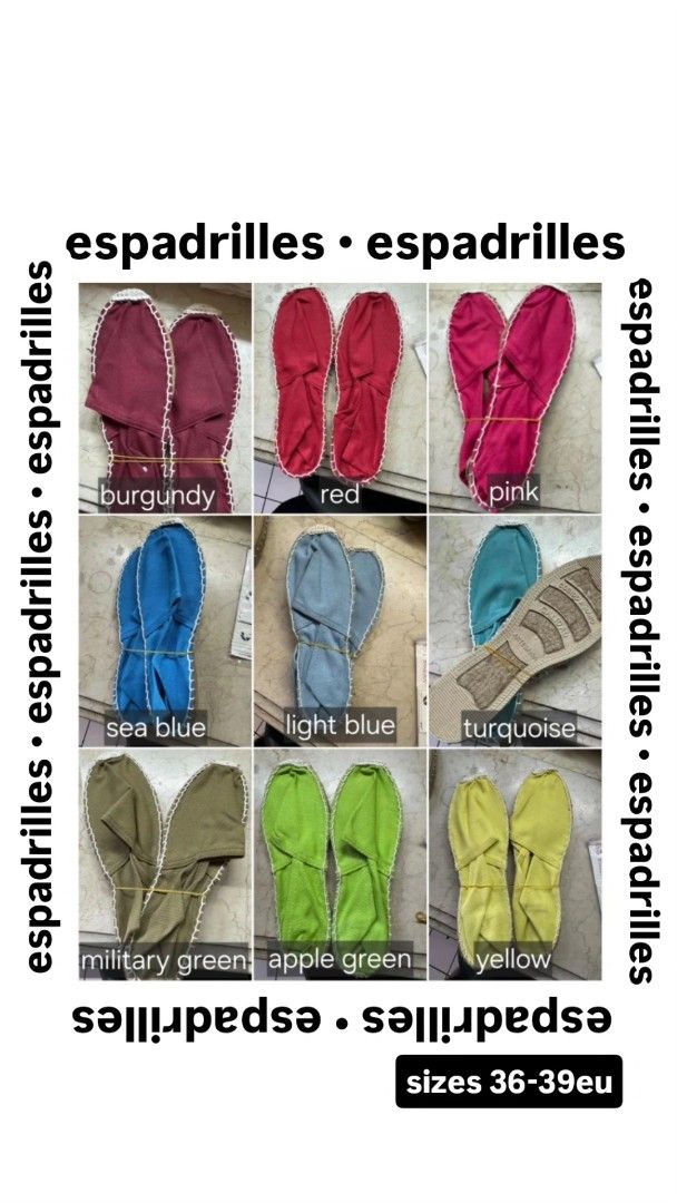 Artesania Espadrilles for women (Category: Loafers) located in Pasig City. Submitted by mnlpicks (Listing ID 1433320272, Image 1). Description: JUST IN: Brand new and authentic Artesania Espadrilles flown in from Spain! Sizes run from 36-39 Available in different colours Send a message for availability.