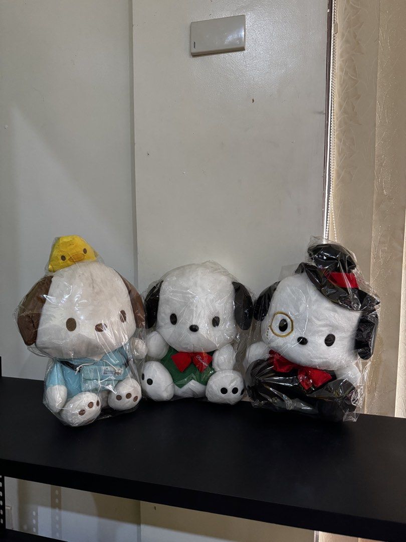 Assorted Sanrio Pochacco Plush Stuffed Toy Medium (Category: Plushies & Soft Toys) located in Cavite. Submitted by casingpavements (Listing ID 1433221474, Image 1). Description: Blue - 500 Green - 400 Gentleman / Black - 600.