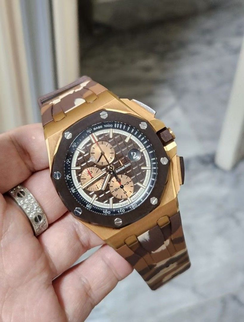 Audemars Piguet Royal Oak Offshore 2019 "Camouflage Rose Gold" 26401RO.OO.A087CA.01 (Category: Watches) located in Singapore. Submitted by poh.bryan.9 (Listing ID 1433328505, Image 2). Description: - Audemars Piguet Royal Oak Offshore Chronograph - Limited edition of 500 pieces - Includes original box and papers -upgraded to New Caliber 3840 - Comes with an extra strap - A must-have for collectors -Low baller don't bother to try not urgent sales.