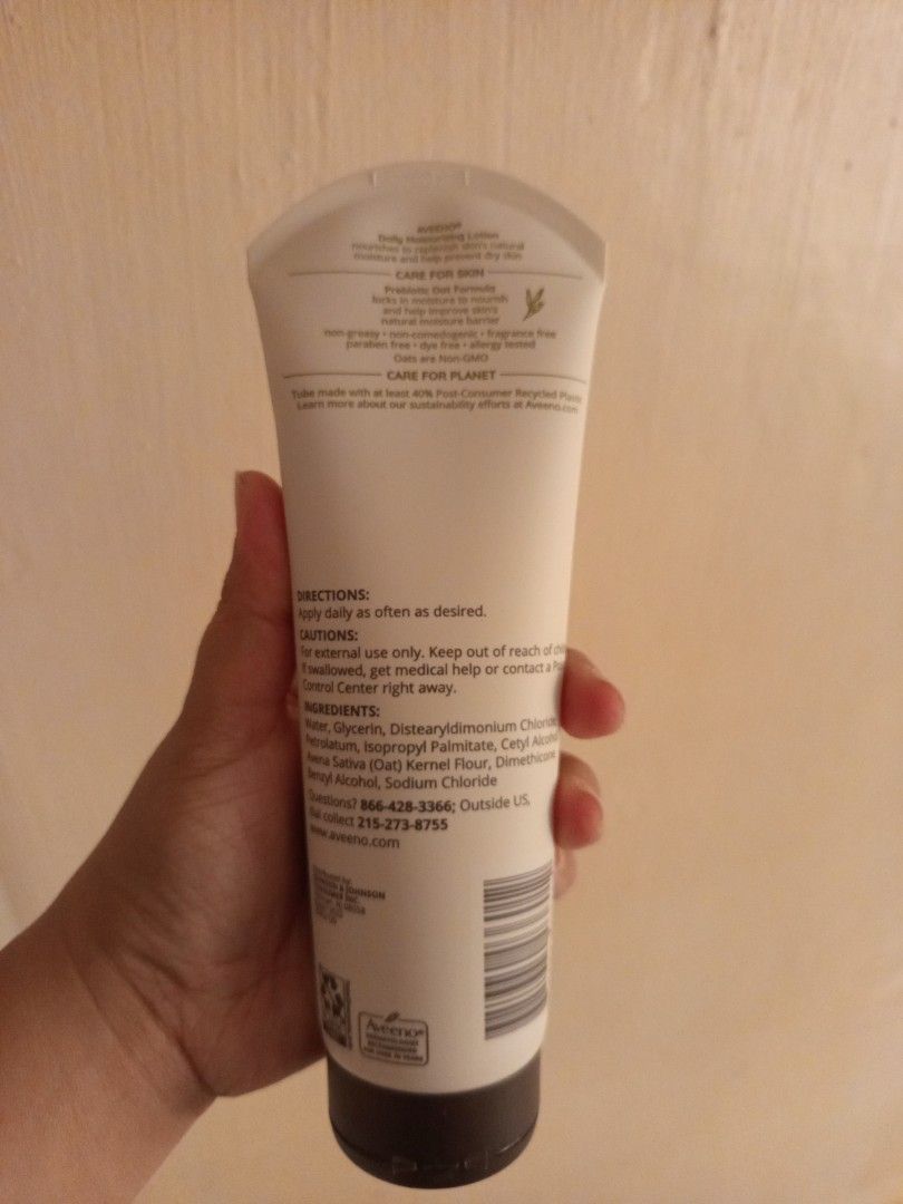 Aveeno Daily Moisturizing Body Lotion 8oz (Category: Body Care) located in Binan City. Submitted by kpaa7824 (Listing ID 1433291356, Image 2). Description: - 100% ORIGINAL - Aveeno Daily Moisturizing Lotion - Intensely nourishes dry skin - Clinically proven 24-hour moisturization - Fragrance-free - 8 oz (227 g) bottle - Key ingredients: Glycerin, Dimethicone, Oat Kernel Flour - Made in the USA - Expiration Date (on the box): May 2029.