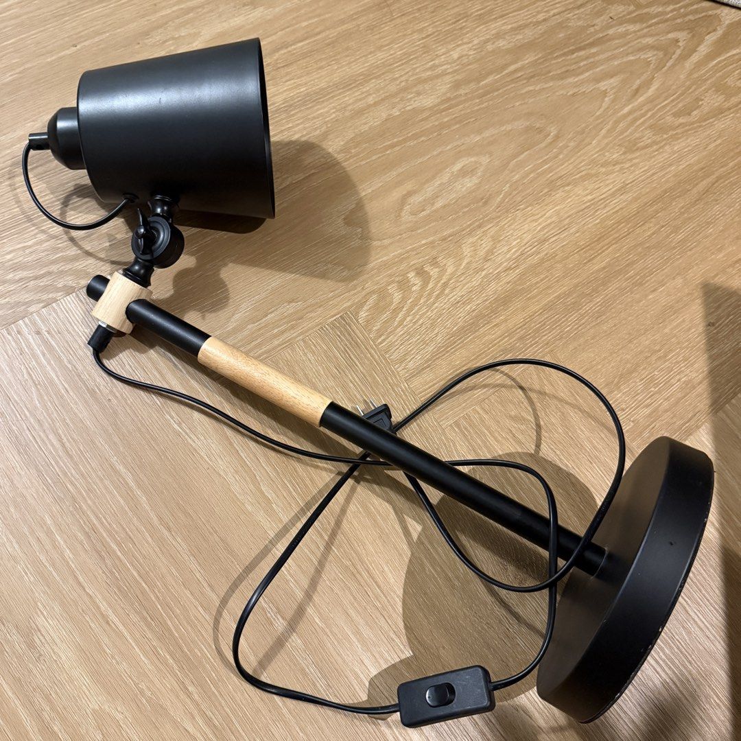 Black Desk Lamp with Wood Accents