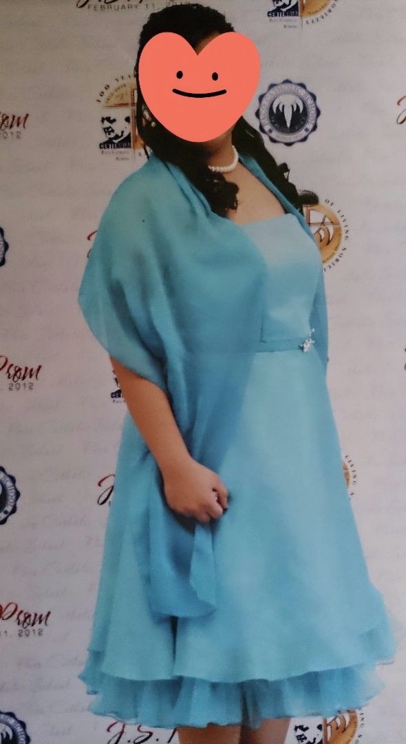 Blue Strapless Cocktail Dress (Category: Dresses) located in Manila. Submitted by maggie54145 (Listing ID 1433297566, Image 3). Description: - 47 cm / 18 inches bust size - 39 inches length - 32-36 inches waistline - Elegant blue strapless cocktail dress - Fitted bodice with waist embellishment - Layered skirt with ruffled hem - Includes a matching shawl - Perfect for special occasions.