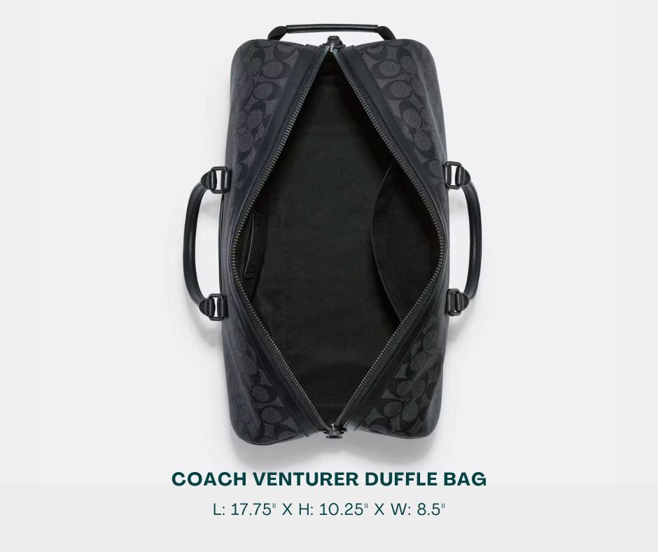 COACH Sports Bag for Men (Category: Luxury Bags & Wallets) located in Manila. Submitted by moncaro.outlet (Listing ID 1433291532, Image 3). Description: COACH Venturer Duffle Bag - Original Materials | Factory Pull-out - In Signature Canvas with Patches - Size: L: 17.75" x H: 10.25" x W: 8.5" - Inclusions: Coach Paper Bag + Dust Bag - Lowest Price Guaranteed 💯 - ON-HAND STOCKS ‼️ - For MEETUP / PICKUP / DELIVERY ✅ FB Page: Moncaro Outlet IG Page