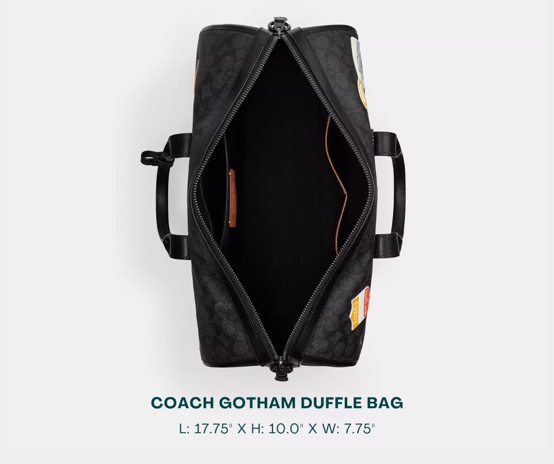 COACH Sports Bag for Men (Category: Luxury Bags & Wallets) located in Manila. Submitted by moncaro.outlet (Listing ID 1433357280, Image 3). Description: COACH Gotham Duffle Bag - Original Materials | Factory Pull-out - In Signature Canvas with Patches - Size: L: 17.75" x H: 10.0" x W: 7.75" - Inclusions: Coach Paper Bag + Dust Bag - Lowest Price Guaranteed 💯 - ON-HAND STOCKS ‼️ - For MEETUP / PICKUP / DELIVERY ✅ FB Page: Moncaro Outlet IG Page: 