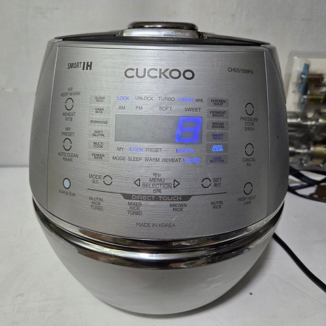 Cuckoo Smart IH Rice Cooker CHSS1009FN (Category: Cookers) located in Taytay. Submitted by mikz_1303 (Listing ID 1433343930, Image 1). Description: Cuckoo IH preassure Rice Cooker Model CHSS1009FN Used Imported unit from Australia 220V As is Where Is Test all you want 10-cup induction heating (IH) pressure rice cooker, often cited as one of the brand’s top-tier models, featuring full stainless steel construction, 19+ menu options (including GABA 