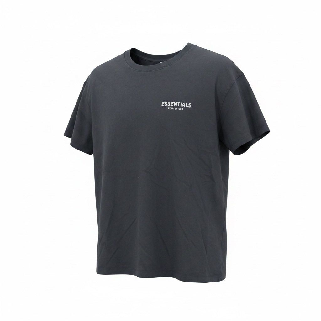 Fear of God Essentials Black Tee (Category: Tshirts & Polo Shirts ) located in Davao. Submitted by ___thestylevault (Listing ID 1433339369, Image 3). Description: - Fear of God Essentials T-shirt - Black color - Features the Essentials logo on the chest - Classic crew neck style - Made from a soft cotton blend.