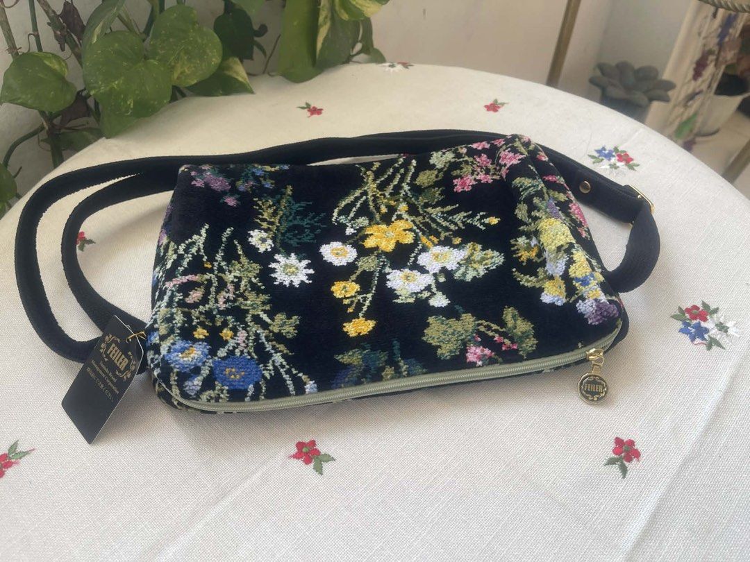 Feiler shoulder bag (Category: Luxury Bags & Wallets) located in Mandaluyong City. Submitted by daisys.collection (Listing ID 1433260265, Image 2). Description: Product Details “New with Tags” Feiler Japan piece with”Midnight Wildflower” patterns. • Brand: Feiler Japan (Original German Chenille technology, designed/marketed for Japan). • Material: High-quality cotton chenille (exterior) with a synthetic lining. • Design: A “midnight” black backgr