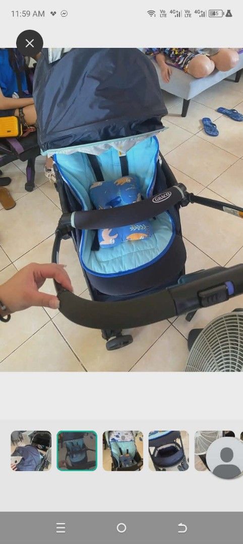 Graco Stroller (Category: Strollers) located in Las Pinas. Submitted by henrynere2558285 (Listing ID 1433241885, Image 2). Description: - Graco stroller - Navy blue canopy - Light blue seat - Storage basket - Padded handle - Sunshade - Reversible RFS: Decluttering. Lightly used.