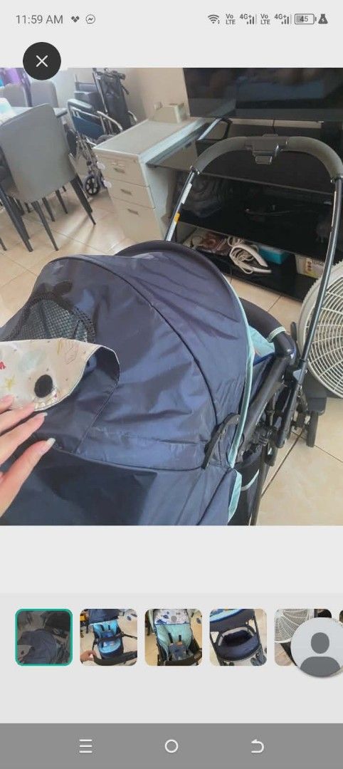 Graco Stroller (Category: Strollers) located in Las Pinas. Submitted by henrynere2558285 (Listing ID 1433241885, Image 1). Description: - Graco stroller - Navy blue canopy - Light blue seat - Storage basket - Padded handle - Sunshade - Reversible RFS: Decluttering. Lightly used.