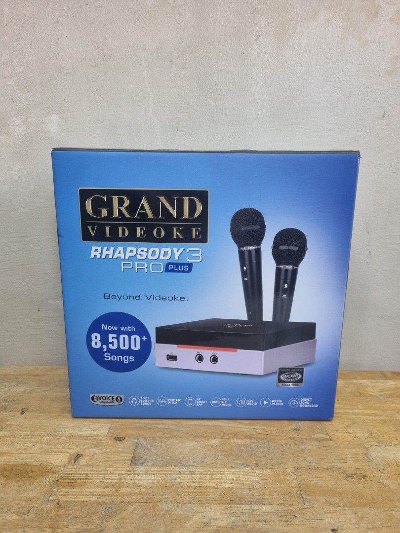 Grand Videoke Rhapsody 3 Pro Plus Videoke System (Category: Soundbars, Speakers & Amplifiers) located in Las Pinas. Submitted by homedispatch (Listing ID 1433221512, Image 1). Description: Grand Videoke Rhapsody 3 Pro Plus – Like New! • Barely used, in excellent condition. • Complete set with box and original inclusions. • Inclusions: 1. Main Unit(Player) 2. Wired Microphone 2 3. Remote Control 4. Song List, Manual & Quick Guide 5. Auto-Volt Powe