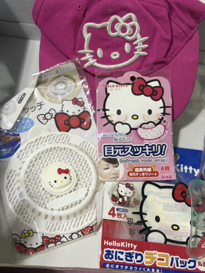 Hello Kitty Take All (Category: Character Goods) located in Makati City. Submitted by prelovedkitty13 (Listing ID 1433322094, Image 2). Description: - Kitty Cap - Refreshing Eye Patches - Kitty Fan - Onigiri Deco Pack - All items feature Kitty!.