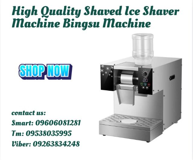 High Quality Shaved Ice Shaver Machine Bingsu Machine (Category: Everything Else Others) located in Caloocan City. Submitted by 09616968642 (Listing ID 1433283405, Image 1). Description: Model BMI240 Rated output 240KG/24H Voltage 220V50HZ1P Power 1600W Cooling way Air cooling Machine size 350*640*480mm Packing size 0.17CBM G.W. 52KG .