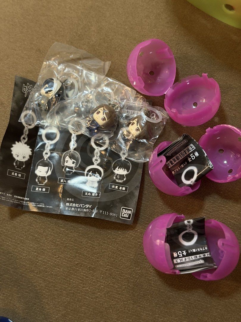 Jujutsu Kaisen Keychain (Category: Designer & Blind Box Toys) located in Manila. Submitted by jnndeclutter (Listing ID 1433321590, Image 1). Description: JJK GASHAPON 200 each Trade to Geto, Toji or Gojo (2:1) - Authentic Jujutsu Kaisen keychains - From Bandai - Each keychain comes in original packaging - Includes capsule - Features various characters.
