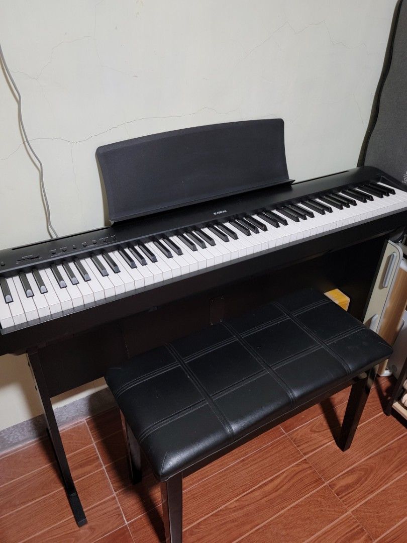 Kawai ES110 Digital Piano with Bench (Category: Musical Instruments) located in Santa Maria. Submitted by declutterose (Listing ID 1433339663, Image 1). Description: Selling my Kawai ES110 Digital Piano Features: • Responsive Hammer Compact keyboard action • Kawai EX concert grand piano sounds, full 88-key sampling • 19 sounds, Dual & Split playing modes, 100 drum rhythms • Dedicated stereo Line Out jacks • Integrated Bluetooth 4.0 wireless techn