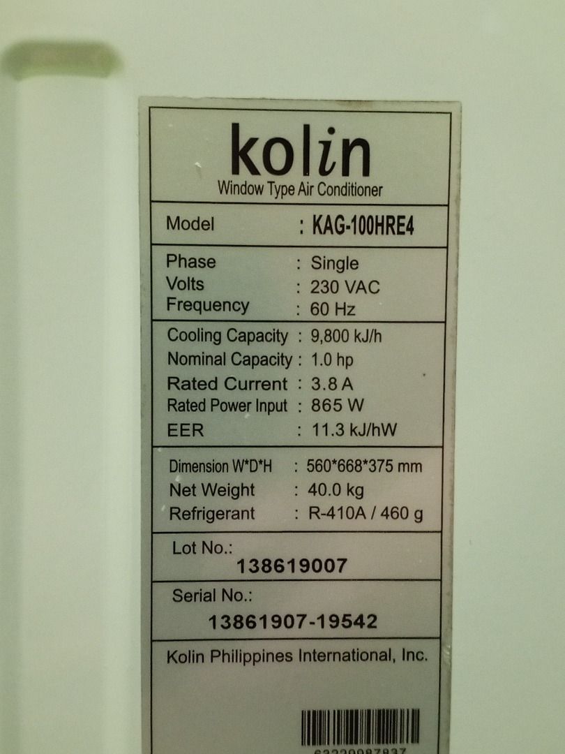 Kolin Window-Type Air-Conditioner (1hp) Rush-Sale (Category: Air Conditioning and Heating) located in Cavite. Submitted by gabriel7945 (Listing ID 1433291139, Image 2). Description: Rush-Sale Kolin 1Horse-Power (1HP) W-Type/Non-Inv. Medyo bago pa (walang issues/pwedeng i-test/mabilis lumamig WhySell?: lipat-bahay/may aircon na). Now only: 6800 (from orig: 24k/mall-buy) Legit seller (personal/di galing buy&sell) Para iwas-scam: 'Test Before Pick-U