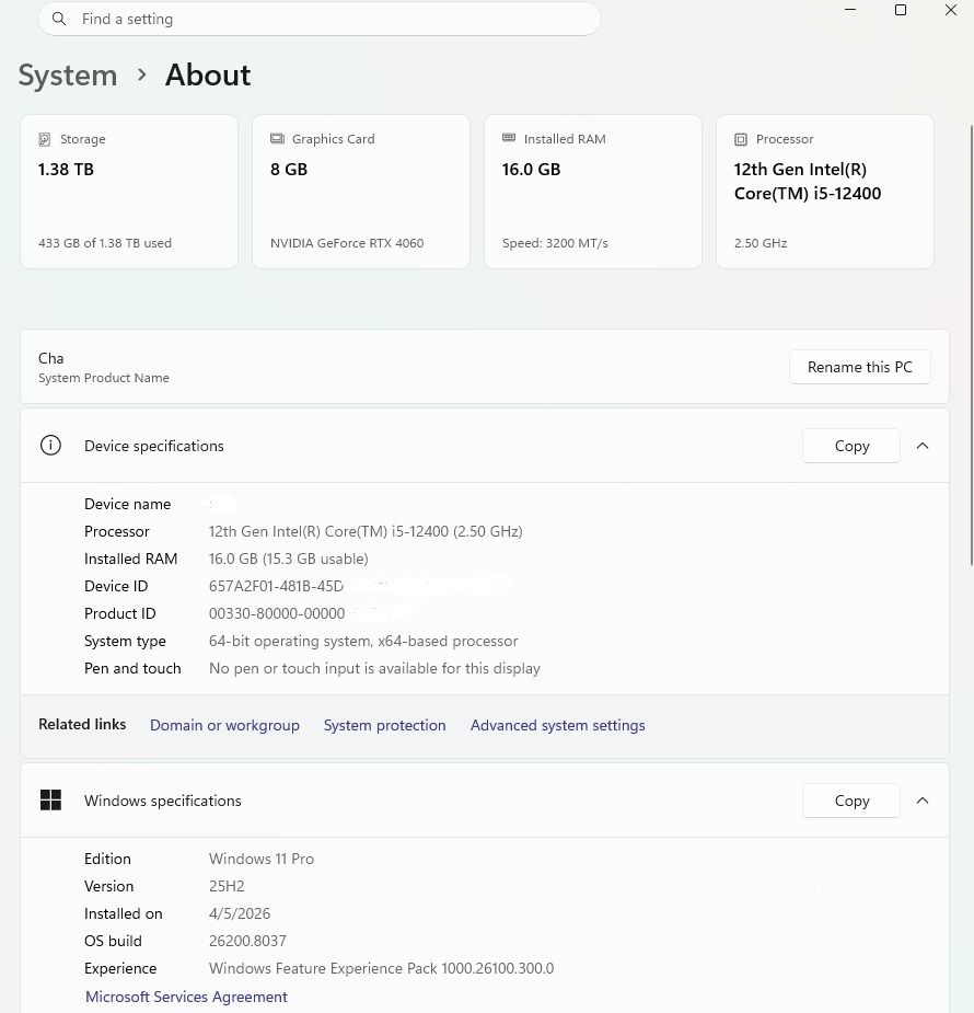 RTX 4060 Gaming PC (Category: Desktops) located in Baliuag. Submitted by charlie.stone (Listing ID 1433239450, Image 2). Description: Looking for a small mATX PC that is also electricity-bill-friendly? Look no further, as this PC can do it in less than 200W. PC Parts built this year between January to April. Specs: i5 - 12400 RTX 4060 Asus Prime H610M-K D4 Viper Patriot 8x2 DDR4 3200mhz Seagate HDD - 1tb (500gb each drive) Adata SSD - 512gb Aigo 