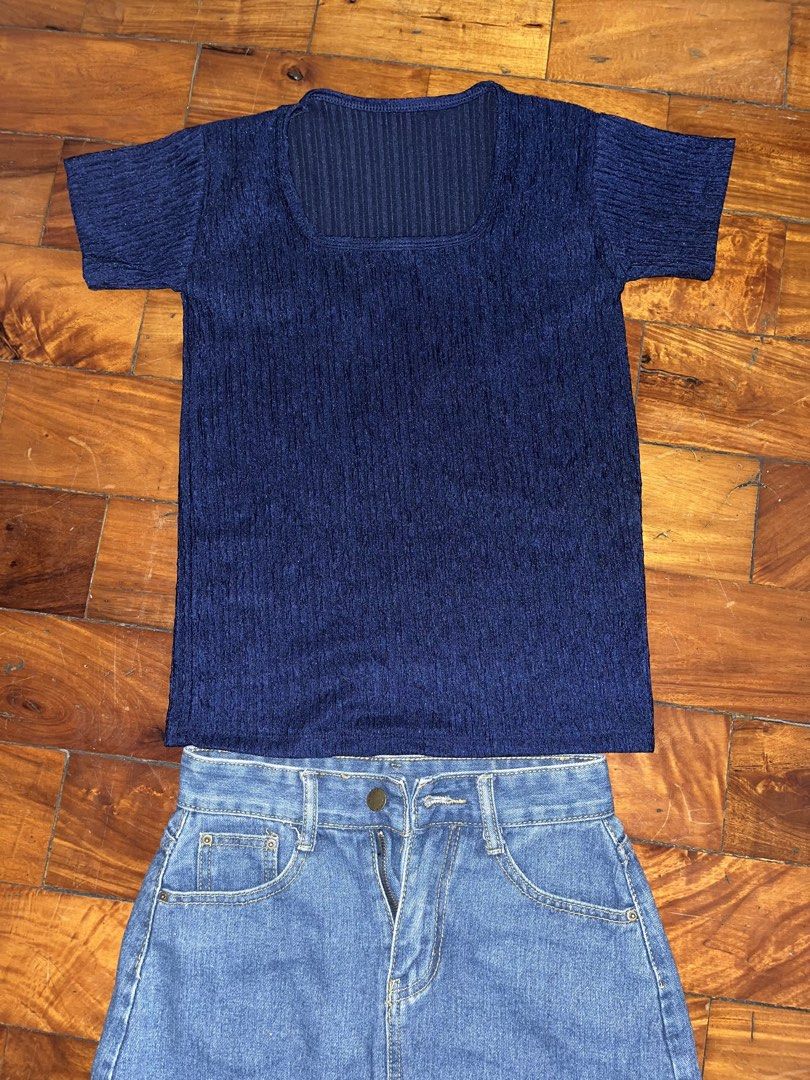 Navy Blue Top Square Neck (Category: Blouses) located in Manila. Submitted by declitterclutter (Listing ID 1433262920, Image 2). Description: - Navy blue textured top with square neckline and short sleeves - No COD - Buyer will shoulder the shipping fee - Decluttering - Some thrifted finds - No to overpricing!! - No to haggling!!.