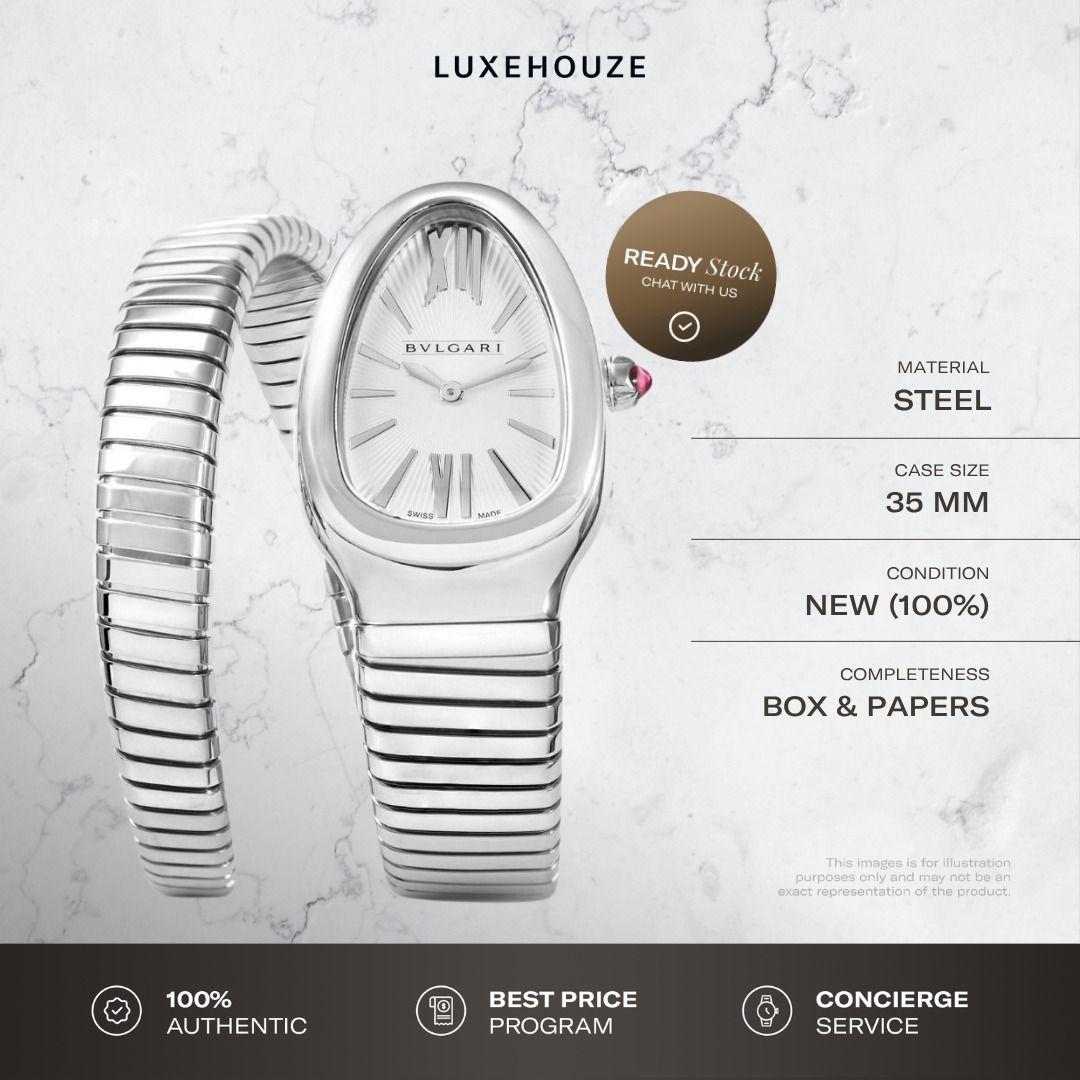 New Jan 2026 Bulgari Serpenti Tubogas Watch 101817 Silver (Category: Watches) located in Singapore. Submitted by luxehouze (Listing ID 1432058953, Image 1). Description: READY FOR EXTRA DEALS? Join our Community for special offers and latest arrivals! //bit.ly/LHWatchesSG Luxehouze is your trusted marketplace to buy and sell luxury goods. Luxehouze SG Pte Ltd is a licensed luxury goods marketplace and regulated dealer. WHY US? 100% Authentic with