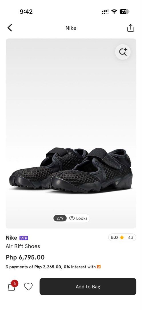 NIKE AIR RIFT SHOES - BLACK (Category: Sneakers) located in Manila. Submitted by vanarq (Listing ID 1433349722, Image 1). Description: RFS: wrong size.