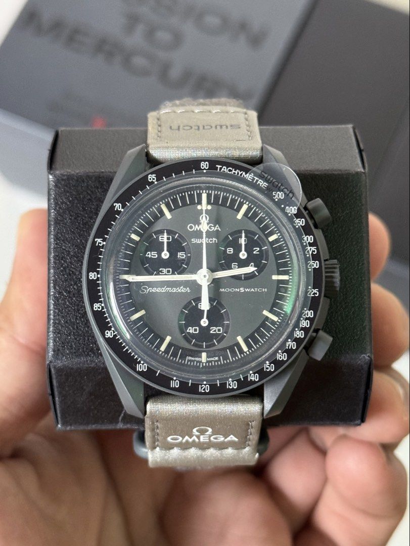 Omega x Swatch Moonswatch (Category: Luxury Watches) located in Marikina City. Submitted by mimayuy (Listing ID 1433213424, Image 1). Description: Omega x Swatch MoonSwatch Mission to Mercury Price: ₱13,500.00 Condition: Guaranteed authentic & Brand New Complete original box, manuals, Swatch Paper bag and Swatch warranty card valid until September 2028. .