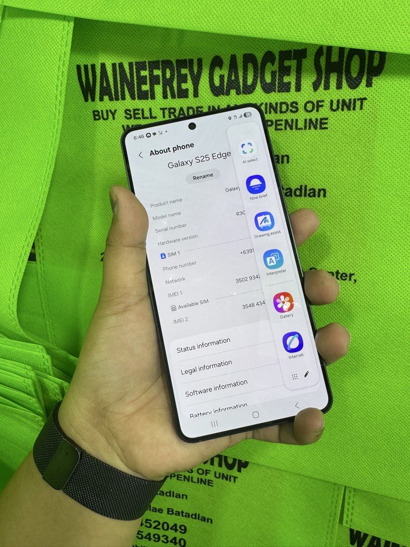 SAMSUNG S25 Edge 12/256 (Category: Samsung) located in San Juan City. Submitted by wainefreygadgetshop (Listing ID 1433317271, Image 2). Description: SAMSUNG S25 Edge 12/256 (PLEASE SEARCH MO NALANG FULL SPECS) ALL GOODS AT WORKING GAMING PHONE SCREEN TESTED SIGNAL TEST CAMERA TESTED HONEST ISSUE ILALAGAY SA NOTE KUNG MERON MAN PARA AWARE KA! NOTE* *SEE POSTED PICTURES SA SCREEN MAY SCRATCH di naman nakaka apekto sa SMOOTH performance. YAN LANG H