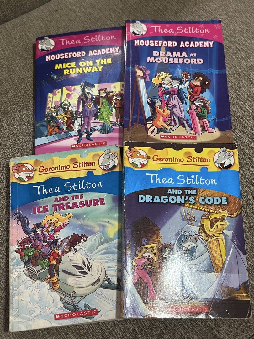 (SET) Thea Stilton Mouseford Books (Category: Children's Books) located in Manila. Submitted by martinastealsndeals (Listing ID 1433240304, Image 2). Description: ALL FOR ₱430‼️ Thea Stilton Mouseford Academy book set. Includes the following titles: - "The Secret of the Snow" (Hardbound) - "Mice on the Runway" - "Drama at Mouseford" - "And the Dragon's Code" - "And the Ice Treasure" Books are in English & Published by Scholastic 📍Mnl .