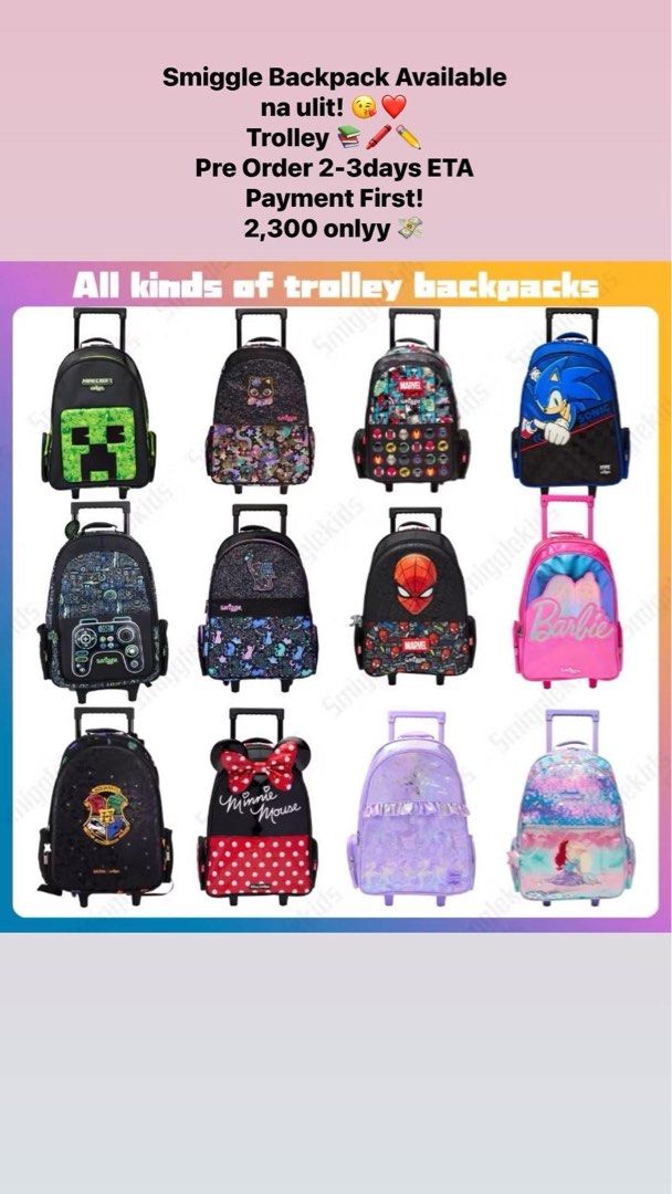 Smiggle Kindergarten School Bag (Category: Babies & Kids Fashion) located in Manila. Submitted by guancoange09634 (Listing ID 1433322866, Image 3). Description: Smiggle Backpack Pre Order ETA 3-5days Payment First or Down Half Add Me in Blue app "Angelic Guanco".