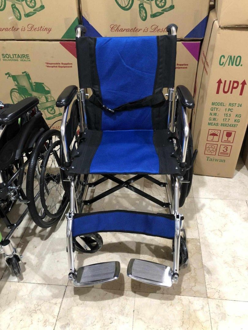 Solitaire Wheelchair (Category: Wheelchairs) located in Manila. Submitted by brightflower_273879 (Listing ID 1433279702, Image 3). Description: - Solitaire Foldable Wheelchair - Available Colors: Pink, Purple, Green, Blue - Includes Seatbelt for Safety - Comfortable Footrests - Lightweight and Easy to Maneuver - Designed for Mobility Assistance.