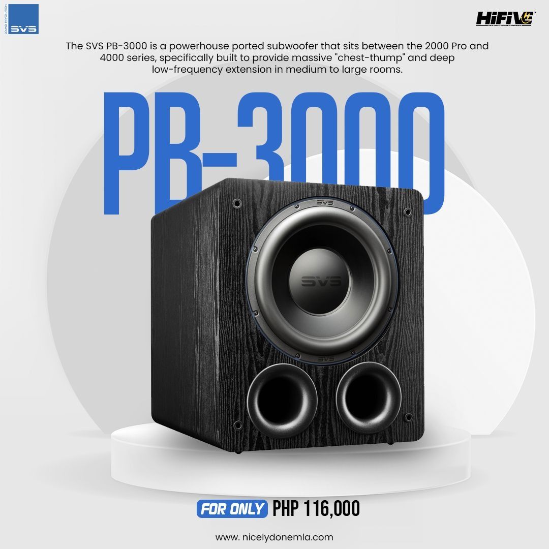 SVS PB-3000 (Category: Soundbars, Speakers & Amplifiers) located in Quezon City. Submitted by hifivebynicelydone (Listing ID 1433267695, Image 1). Description: Power meets precision with the SVS PB-3000 subwoofer. Designed for deep, powerful bass, this ported sub delivers impressive low-frequency impact perfect for medium to large rooms. Expect clean output, serious “chest-thump,” and performance that elevates both movies and music. 📍 Ideal for 