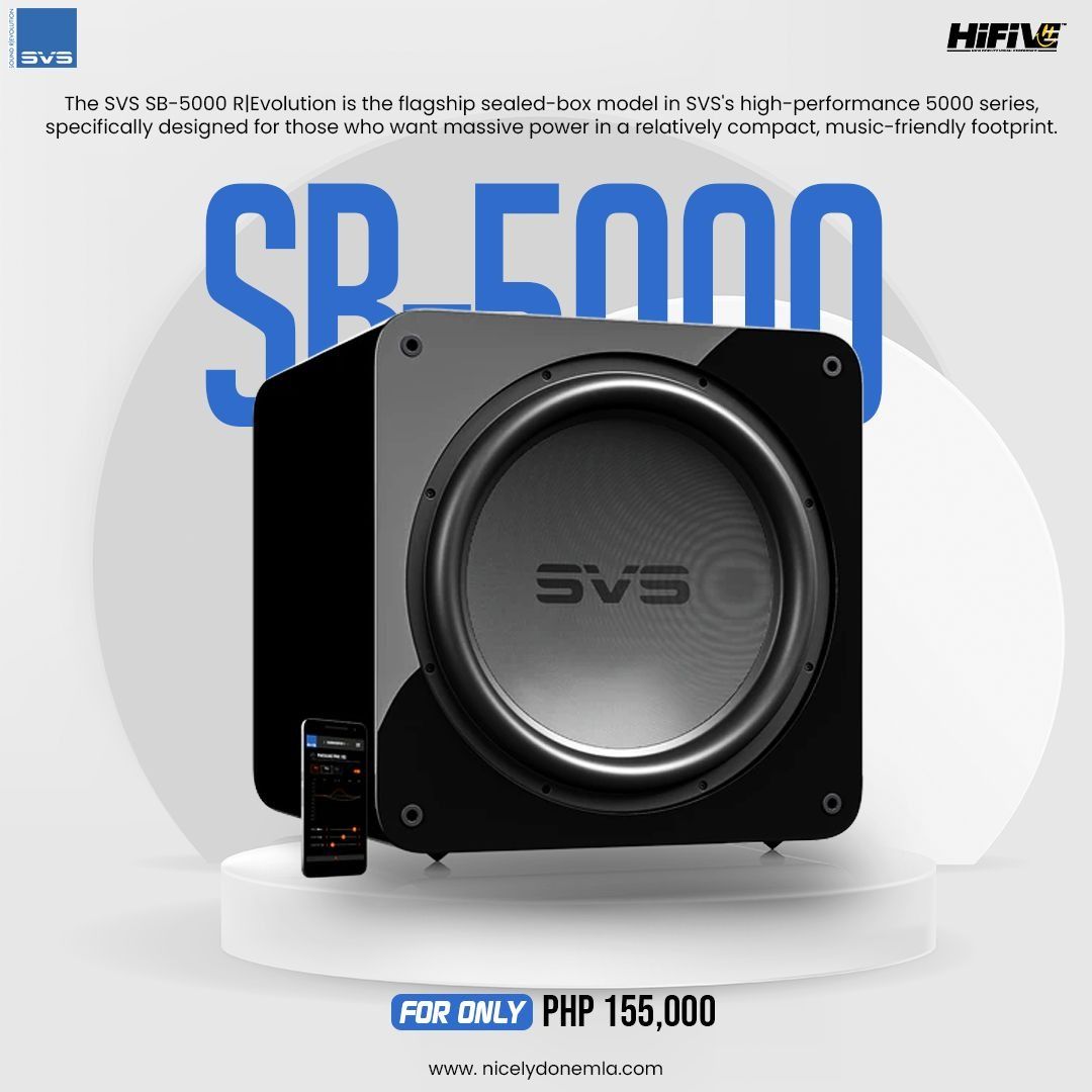 SVS SB-5000 (Category: Soundbars, Speakers & Amplifiers) located in Quezon City. Submitted by hifivebynicelydone (Listing ID 1433272045, Image 1). Description: Experience flagship performance with the SVS SB-5000 R|Evolution. It delivers massive power with tight, accurate bass—perfect for music lovers and high-end home theater setups. Compact in size, but uncompromising in output and control. 📍 Ideal for premium audio systems 📩 Message for inqu