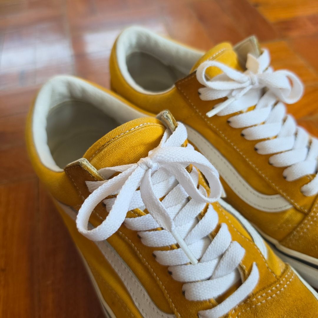 Vans Old Skool Pig Suede Golden Yellow (Category: Sneakers) located in Marikina City. Submitted by ifuq92 (Listing ID 1433282746, Image 3). Description: Vans Old Skool 'Pig Suede Golden Yellow' Suede uppers Side stripe detailing Round toe Front lace-up fastening Branded insole Flat rubber sole Condition 9/10 -- No issues. See pics to appreciate. RFS: No longer using. Payment thru Gcash/BPI/BDO Shipping via Grab/Lalamove/Gogoexpress at buyer's exp