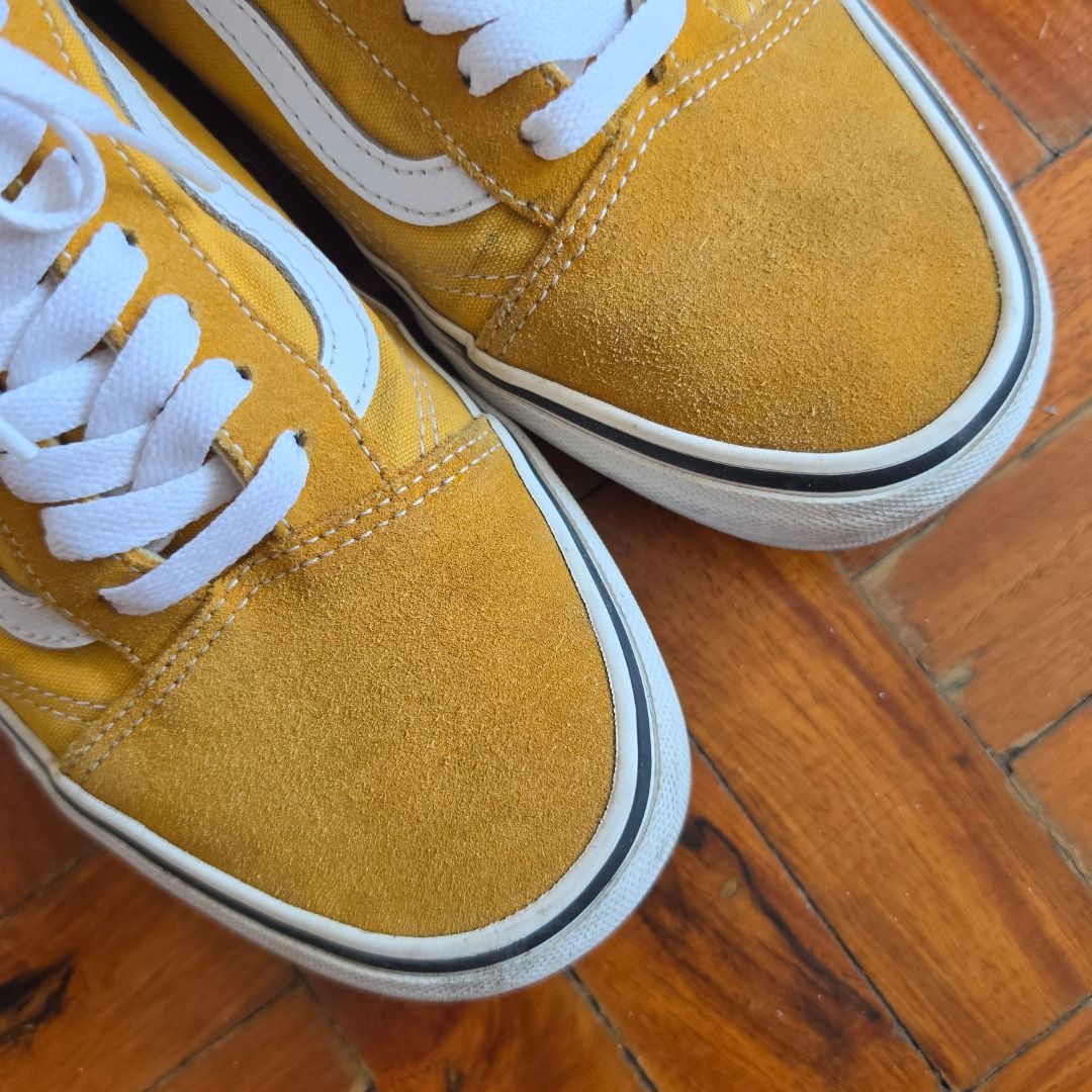 Vans Old Skool Pig Suede Golden Yellow (Category: Sneakers) located in Marikina City. Submitted by ifuq92 (Listing ID 1433282746, Image 2). Description: Vans Old Skool 'Pig Suede Golden Yellow' Suede uppers Side stripe detailing Round toe Front lace-up fastening Branded insole Flat rubber sole Condition 9/10 -- No issues. See pics to appreciate. RFS: No longer using. Payment thru Gcash/BPI/BDO Shipping via Grab/Lalamove/Gogoexpress at buyer's exp