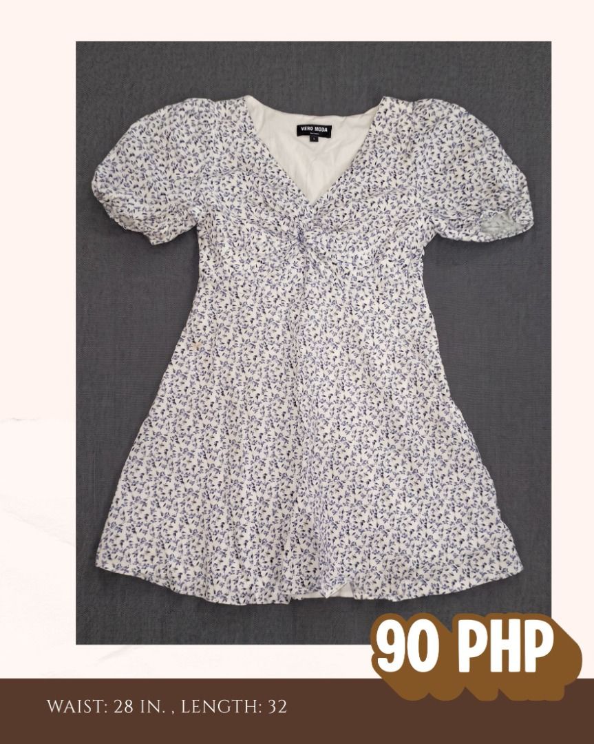 Vero Moda Floral Dress (Category: Dresses) located in Paranaque City. Submitted by shenmoon6 (Listing ID 1433264640, Image 1). Description: - Vero Moda floral dress - V-neckline - Short, puffed sleeves - Light color with blue floral details - Waist: 28 inches - Length: 32 inches - Perfect for casual wear.